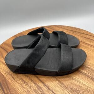 FitFlop Sandals Womens Size 6 Black Suede Slide Platform Two Straps Casual Shoes
